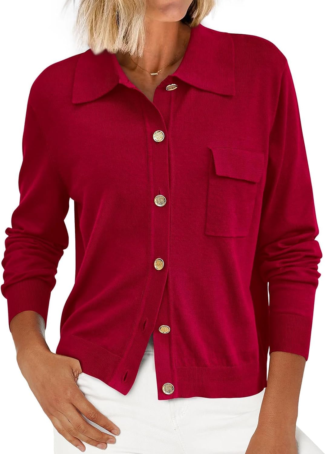 PRETTYGARDEN Women's 2025 Fall Long Sleeve Knitted Button Down Shirts Lightweight Cardigan for Women Dressy Casual Tops