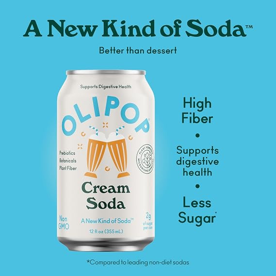 OLIPOP Prebiotic Soda Pop, 3 Flavor Variety Pack, Prebiotics, Fiber, and Botanicals, Gluten Free, GMO Free, 12oz (12-Cans) (Packaging May Vary)