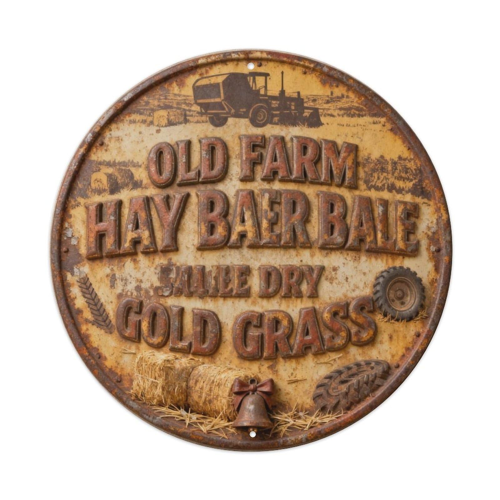 OLD FARM HAY BALER BALE DRY GOLD GRASS Metal Tin Sign Plaque