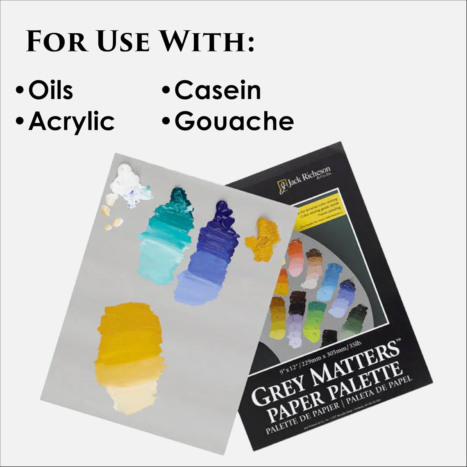Jack Richeson Grey Matters Disposable Paper Palette 9” x12”, 2 Pack, Includes 2 Palette Knives
