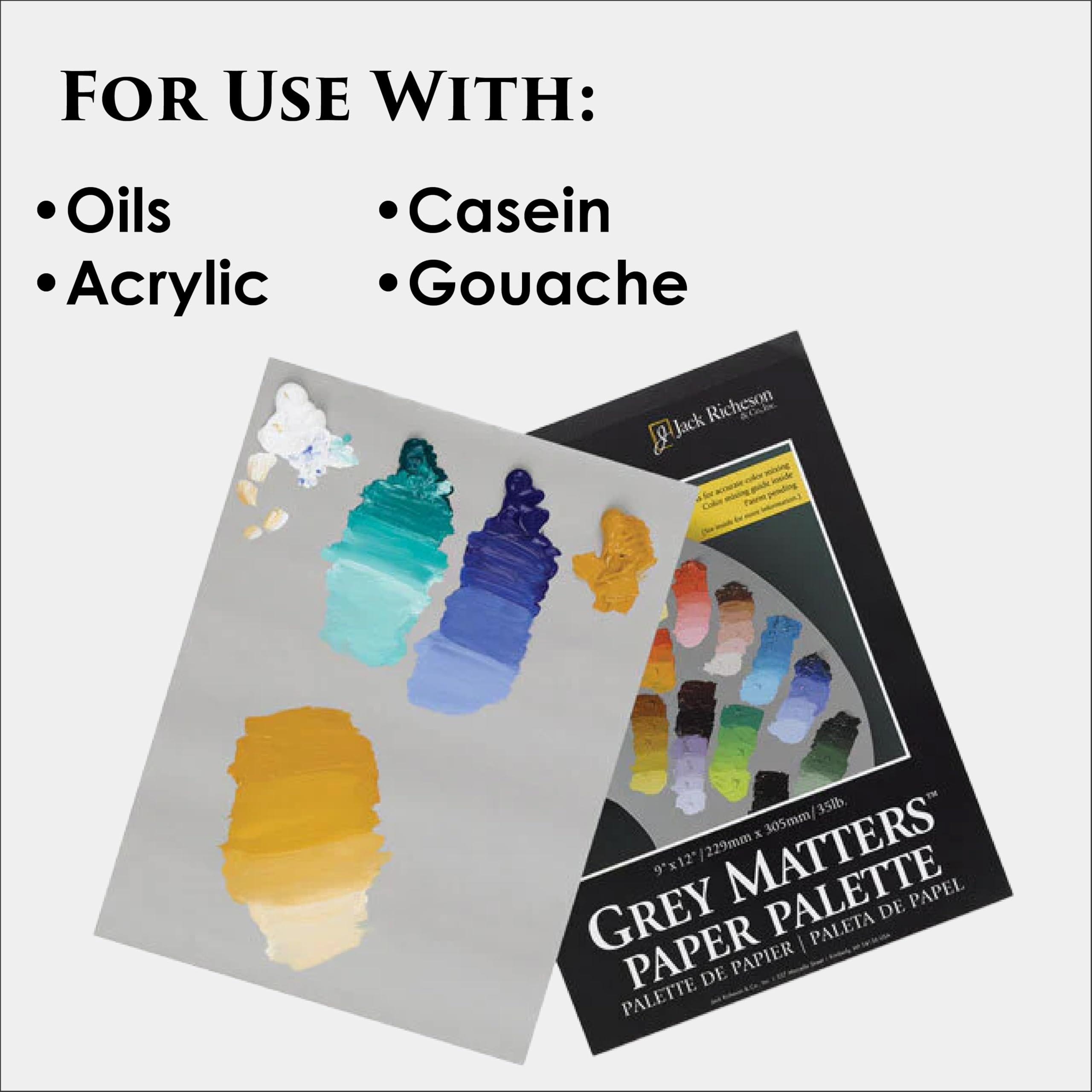 Jack Richeson Grey Matters - Paleta de papel desechable de 9 x 12 pulgadas, paquete de 2, incluye 2 cuchillos de paleta
