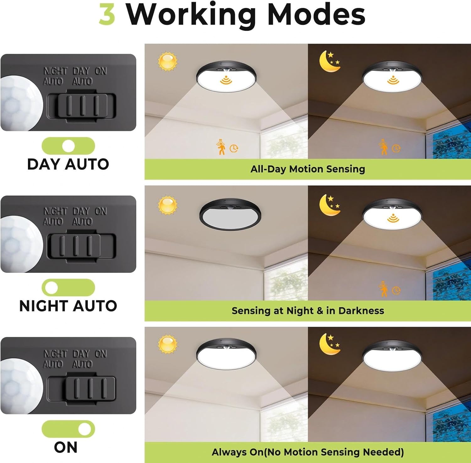 hepside 4 Pack Motion Sensor Ceiling Light Wired, 3000K/4000K/6500K LED Flush Mount Ceiling Light Fixture, 7Inch 15W Motion Sensor Light with Timer for Closet Stair Porch Hallway Pantry,Black