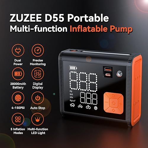 Miniatura 3 de Inflador de neumáticos, compresor de aire portátil, inflador de neumáticos portátil 3 veces más rápido, bomba de aire portátil de modo de potencia