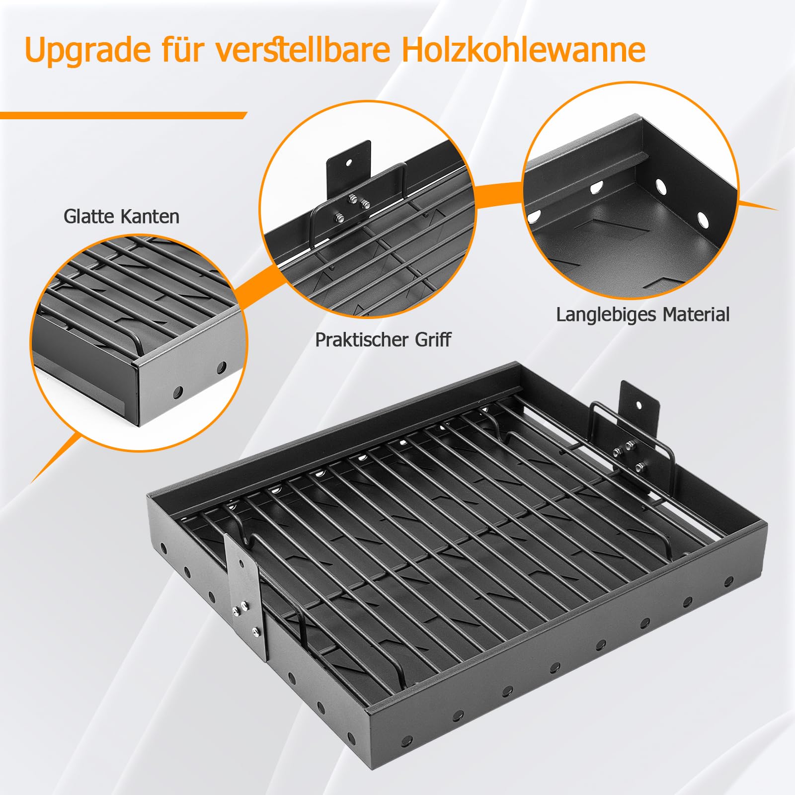 38-73cm Verstellbare Holzkohleschale für Tepro Toronto, TAINO Hero XL Holzkohle Grills, Kohleschale Grill Ersatzteile für Activa Angular, EL Fuego Montreal, Universal Holzkohlerost Ersatzteile