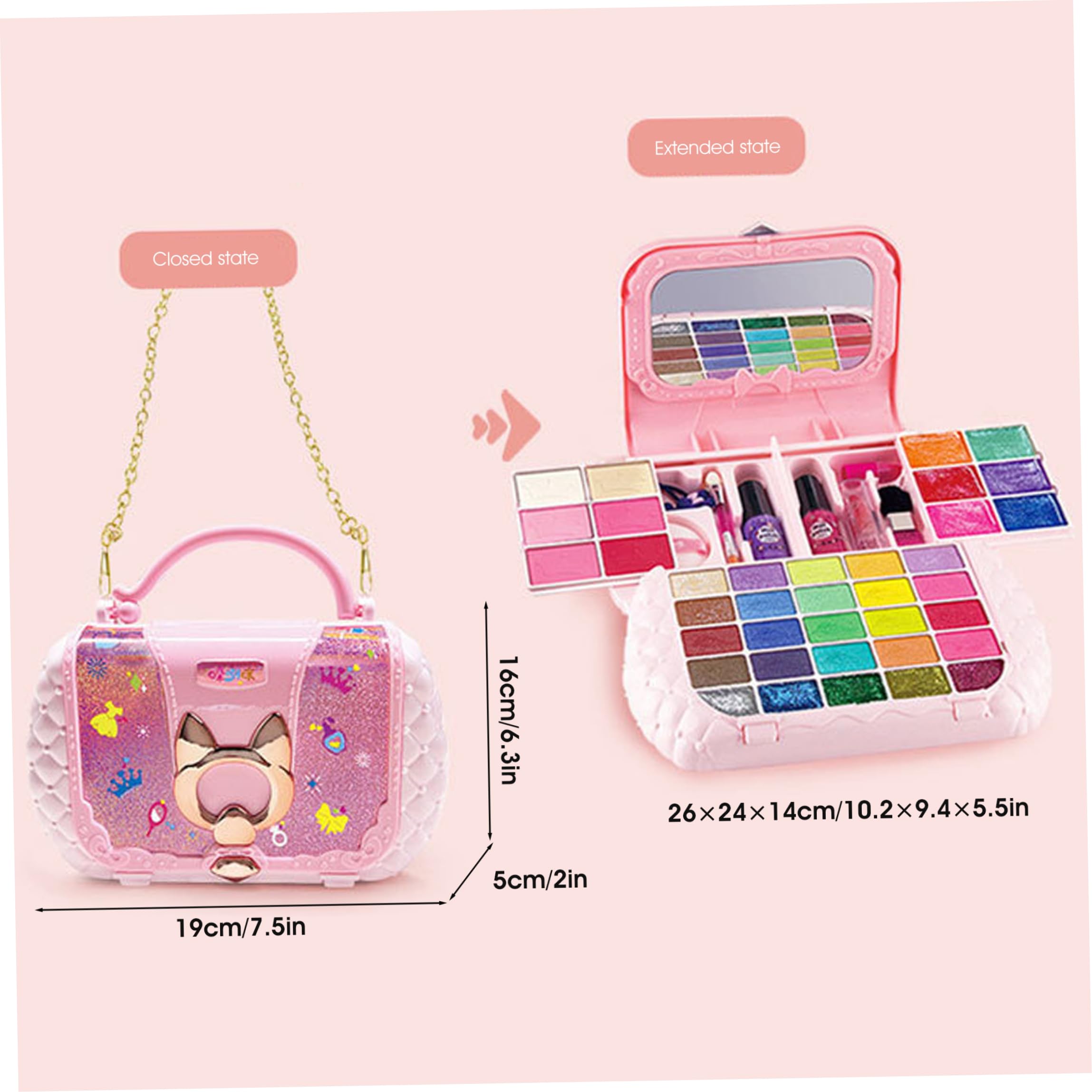 Kit de Maquillaje para niños, Kit de Maquillaje Lavable para niños pequeños con Almacenamiento Multicapa, Bolso portátil para niñas de 8 a 12 años