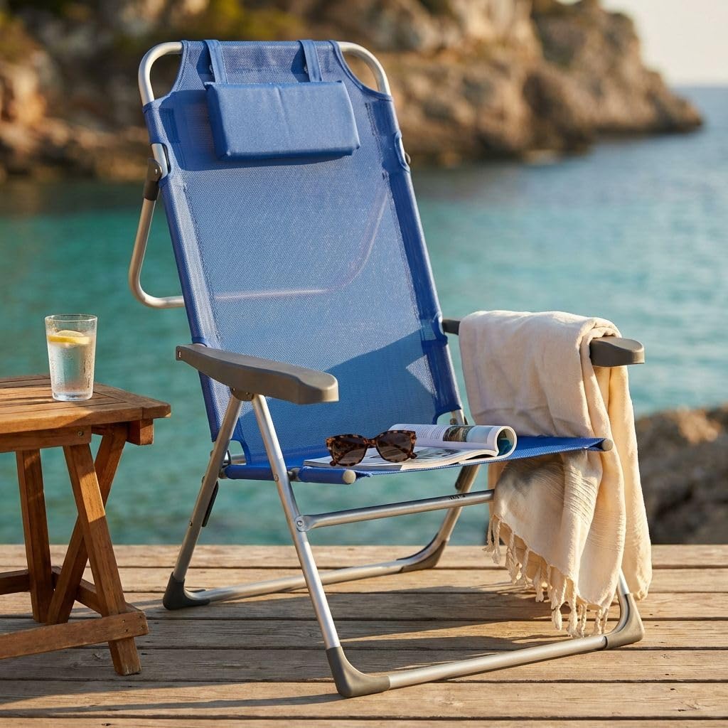 MilaniHome.it - Spiaggina Mare Sdraio Alta con Cuscino per Campeggio Spiaggia Piscina Giardinodi coloreAzzurro
