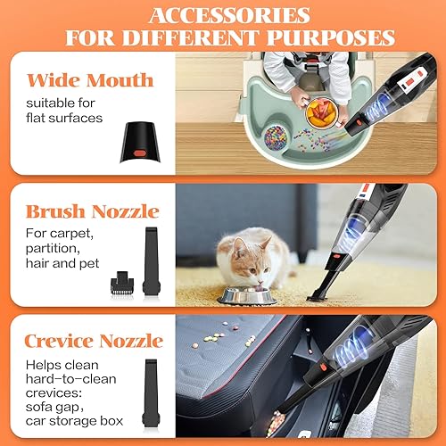 Miniatura 3 de Hihhy Aspiradora de mano, aspiradora de mano inalámbrica para automóvil, pequeña aspiradora portátil recargable de 9000 pa de alta potencia con 2
