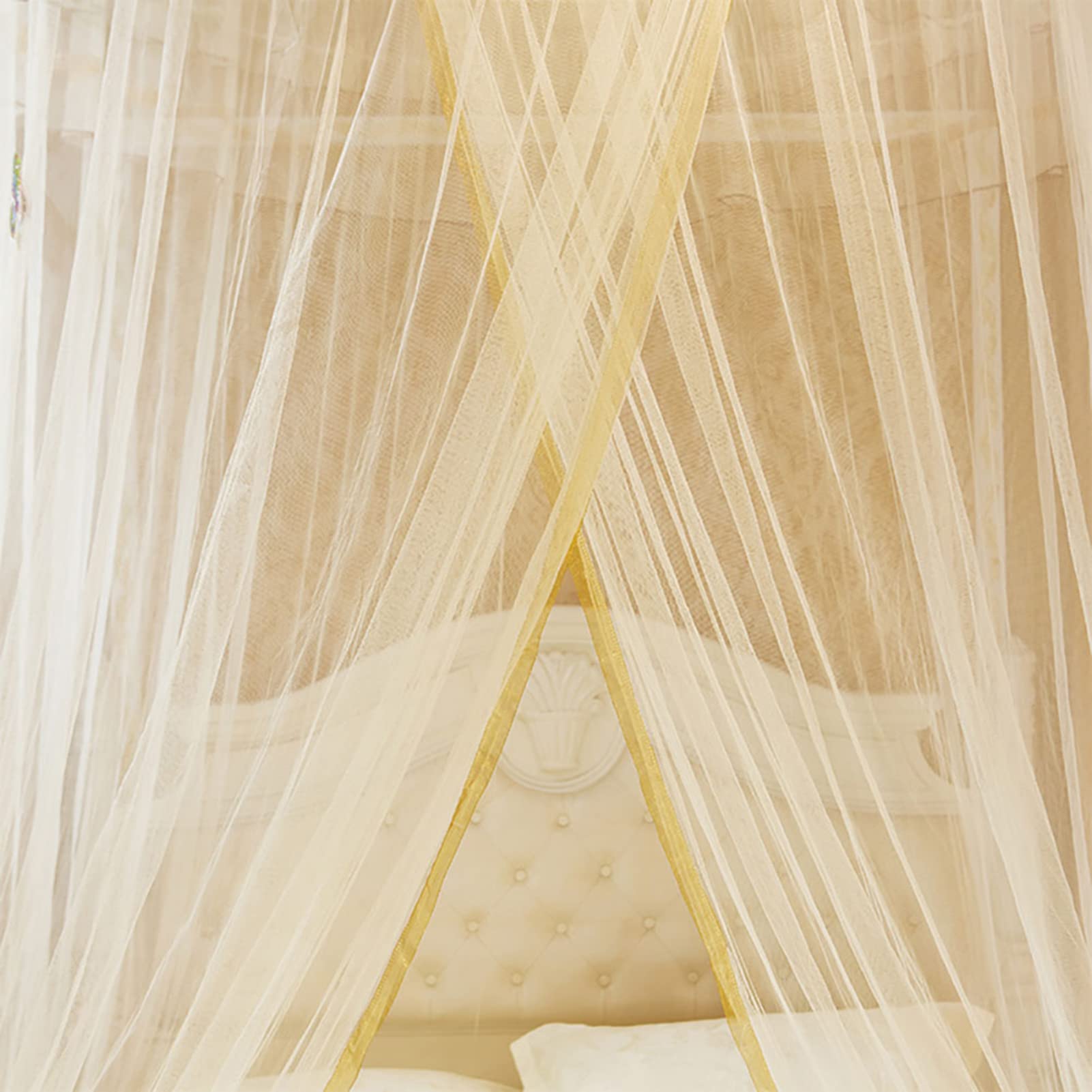 Toldo De Cama Poliéster Toldo Cama De Bebé Toldo De Princesa Encaje Estilo Princesa Mosquitero para Cuna para Cama De Niños Y Camas De Adultos(Beige)