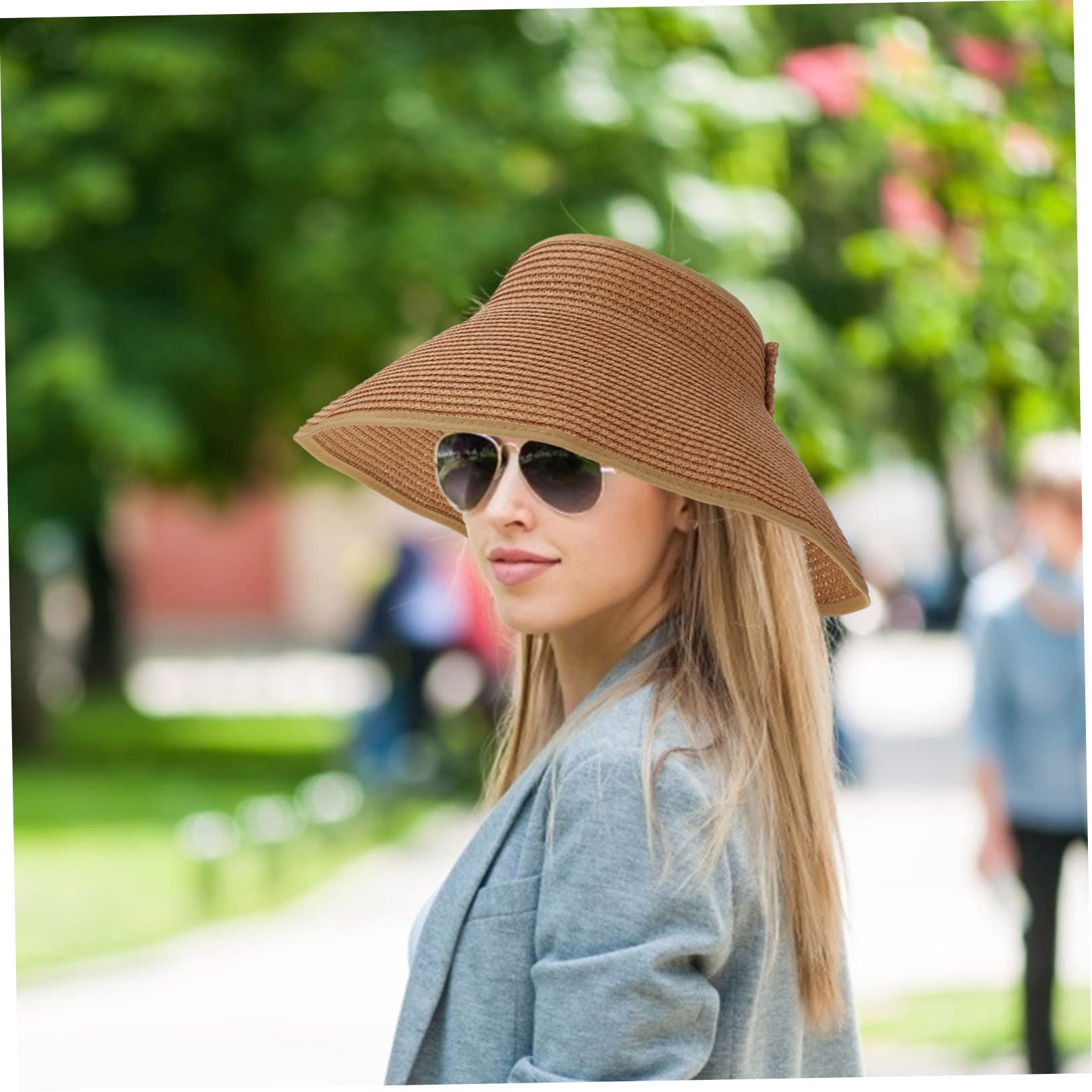Strandhut Hut mit Sonnenblende Stroh Visier für Frauen Kappe strandloege Strand zubehör Großer sonnenhüte für Damen sommerlicher Outdoor- Falt Coffee