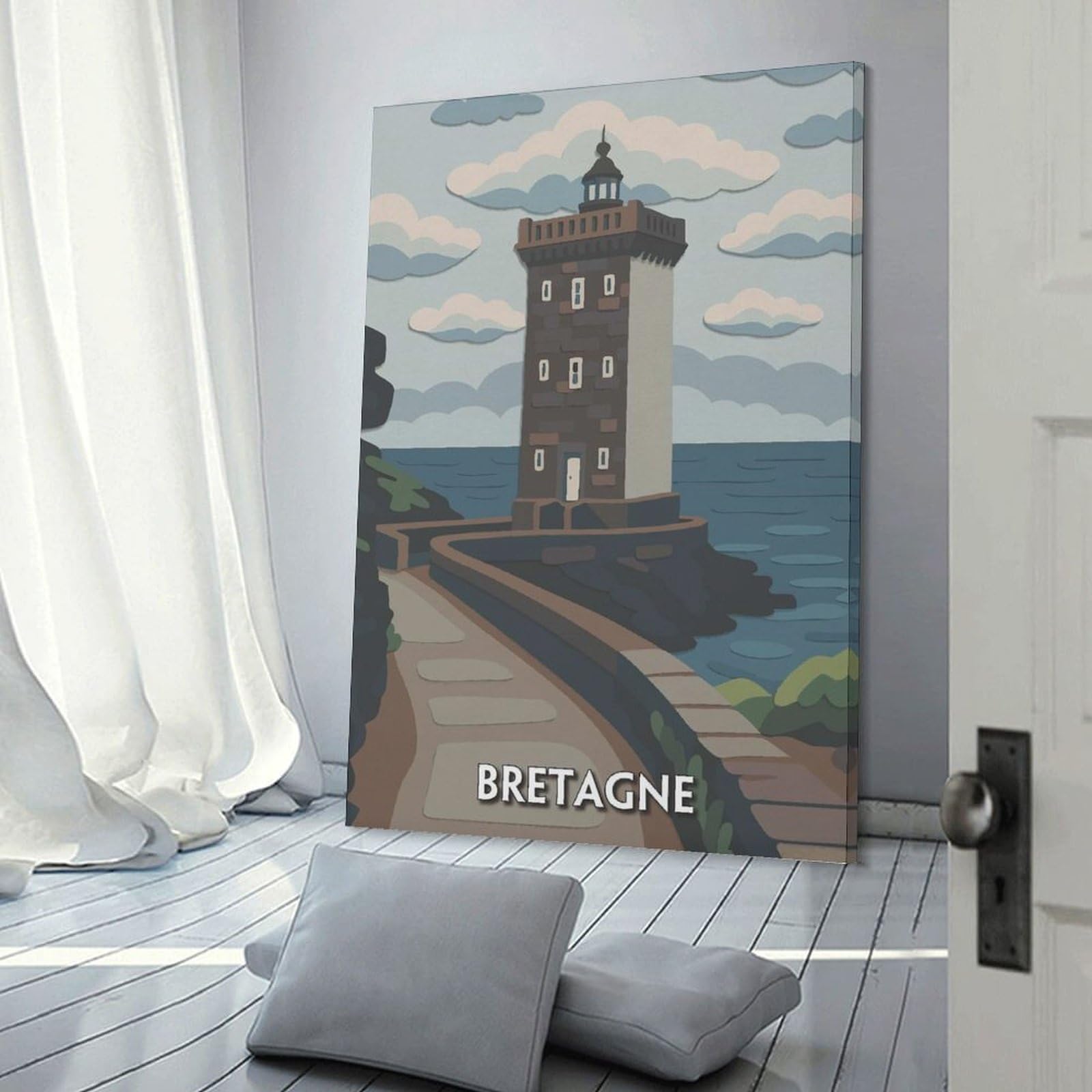 Junmoney Room Decor Wall Art Bretagne Lighthouse Paper Cutout Illustration, 20x30inch(50x75cm), for Home Office, Desk Area Or Studio, An Interior Accent for Desk Areas