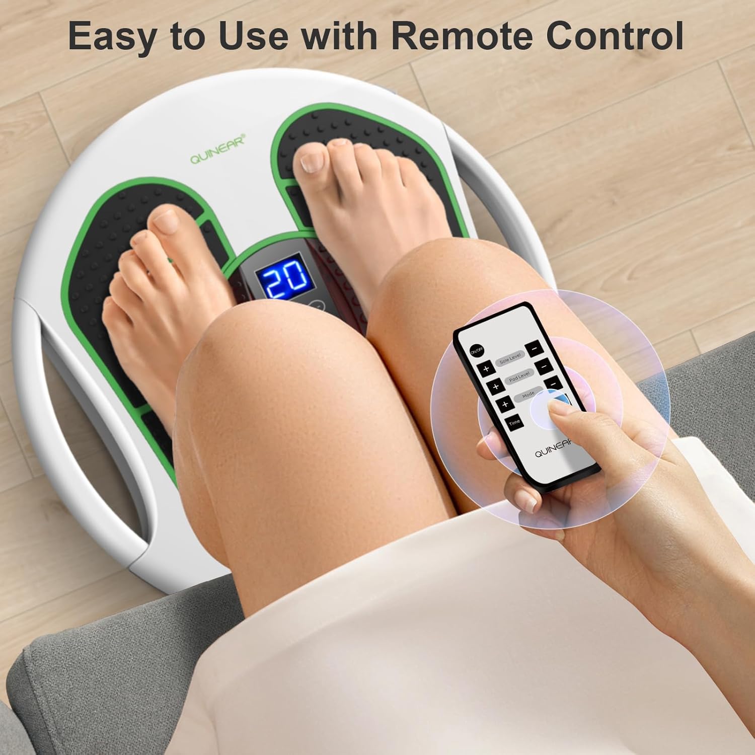 QUINEAR Foot Massager with TENS & EMS for Neuropathy, Foot Stimulator for Pain Relief and Circulation, Nerve Muscle Massager with Remote Control, Relieve Swelling and RLS - Image 8