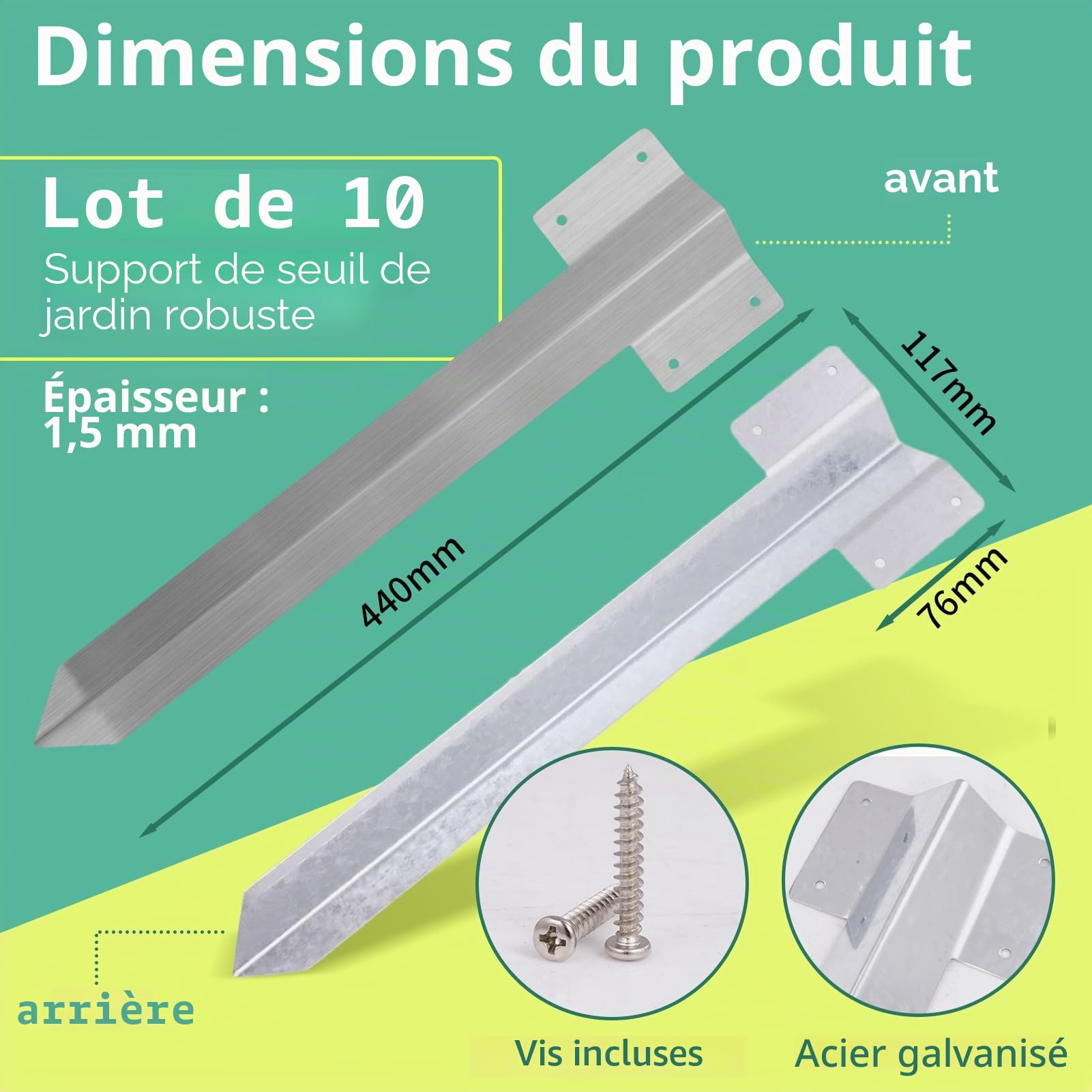 10 Piquets Sardines de Fixation, Jardin Robustes avec 40 Vis Fixation, Piquet Ancrage, pour Bordures Plates Bandes Surélevées Terrasses