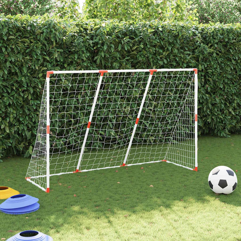 Set porta da calcio 2 in 1, 184 x 64 x 124 cm, bianco | Include pompa e palla, per interni ed esterni, facile da montare, salvaspazio