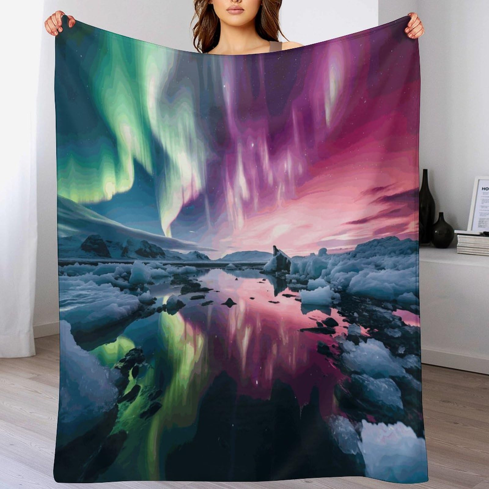 Couverture polaire aurore boréale 150x200 cm pour lit et canapé