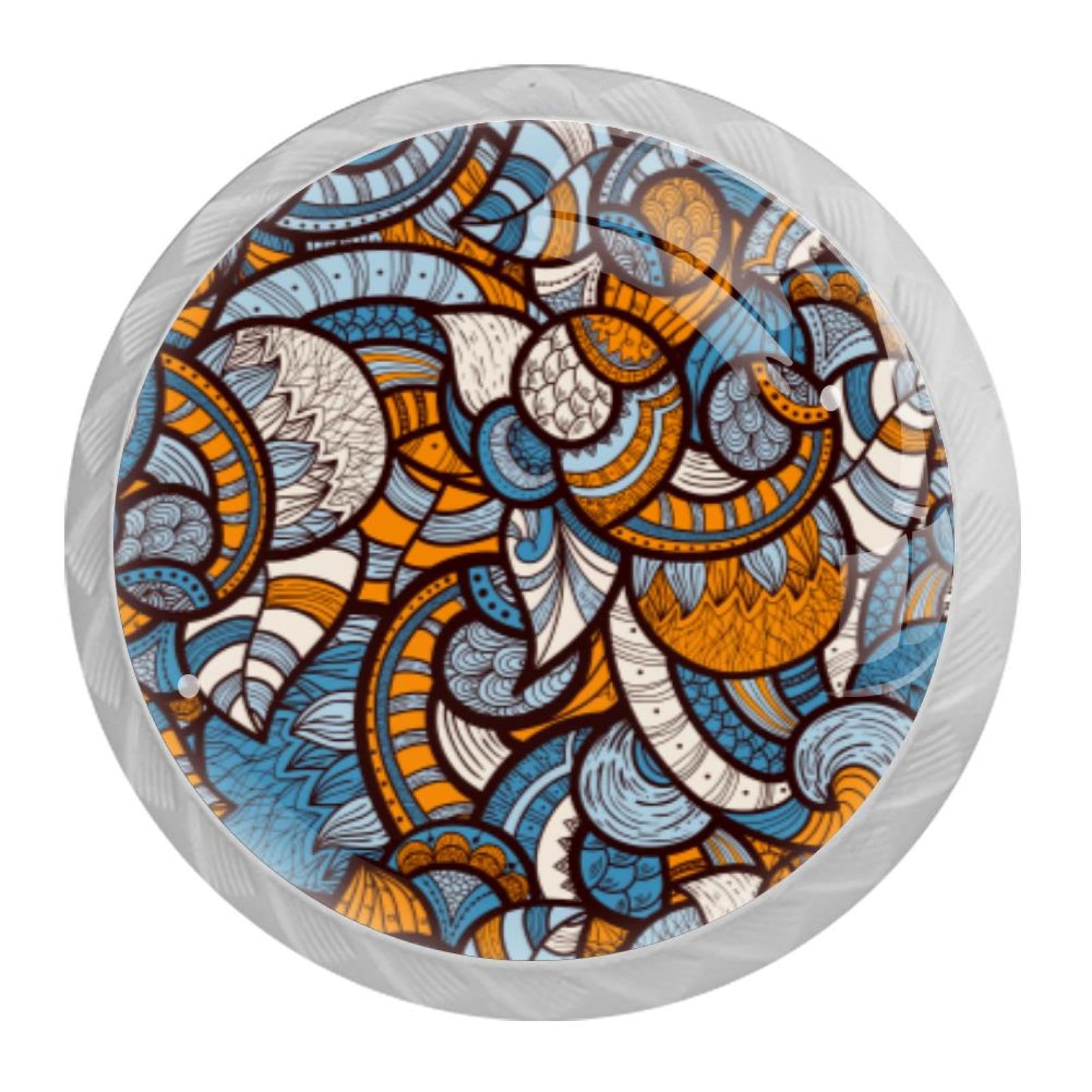 Tqmspg 4 Pieces Drawer Pulls Ethnic Doodle Floral Pattern Door Knobs Dresser Handles for Kitchen Wardrobe Cupboard Hardware Furniture