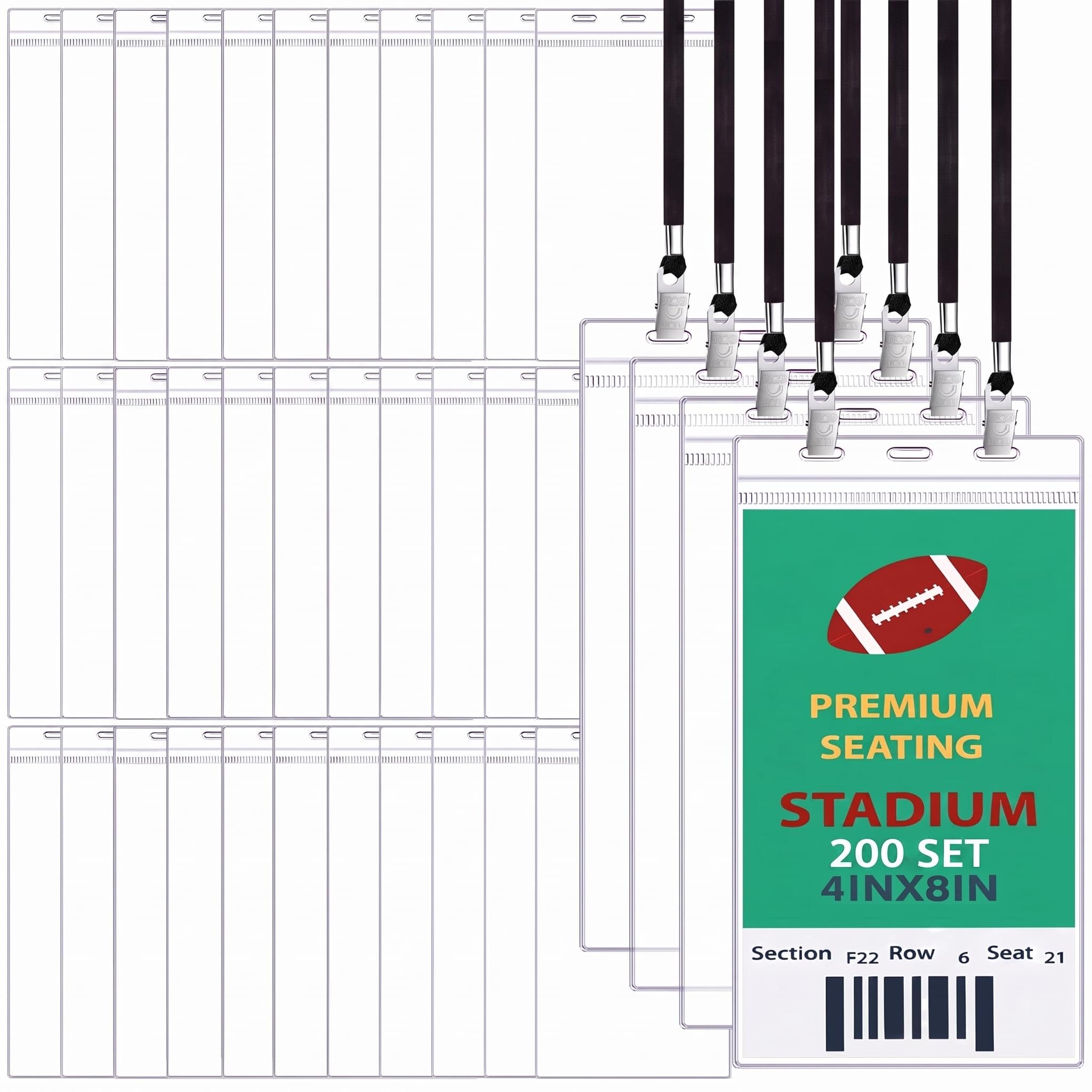 Patelai 200 porta badge extra large da 10,2 x 20,3 cm, con cordino a doppia clip, trasparente, porta biglietti per eventi, credenziali, impermeabili, per ufficio, eventi sportivi, concerti