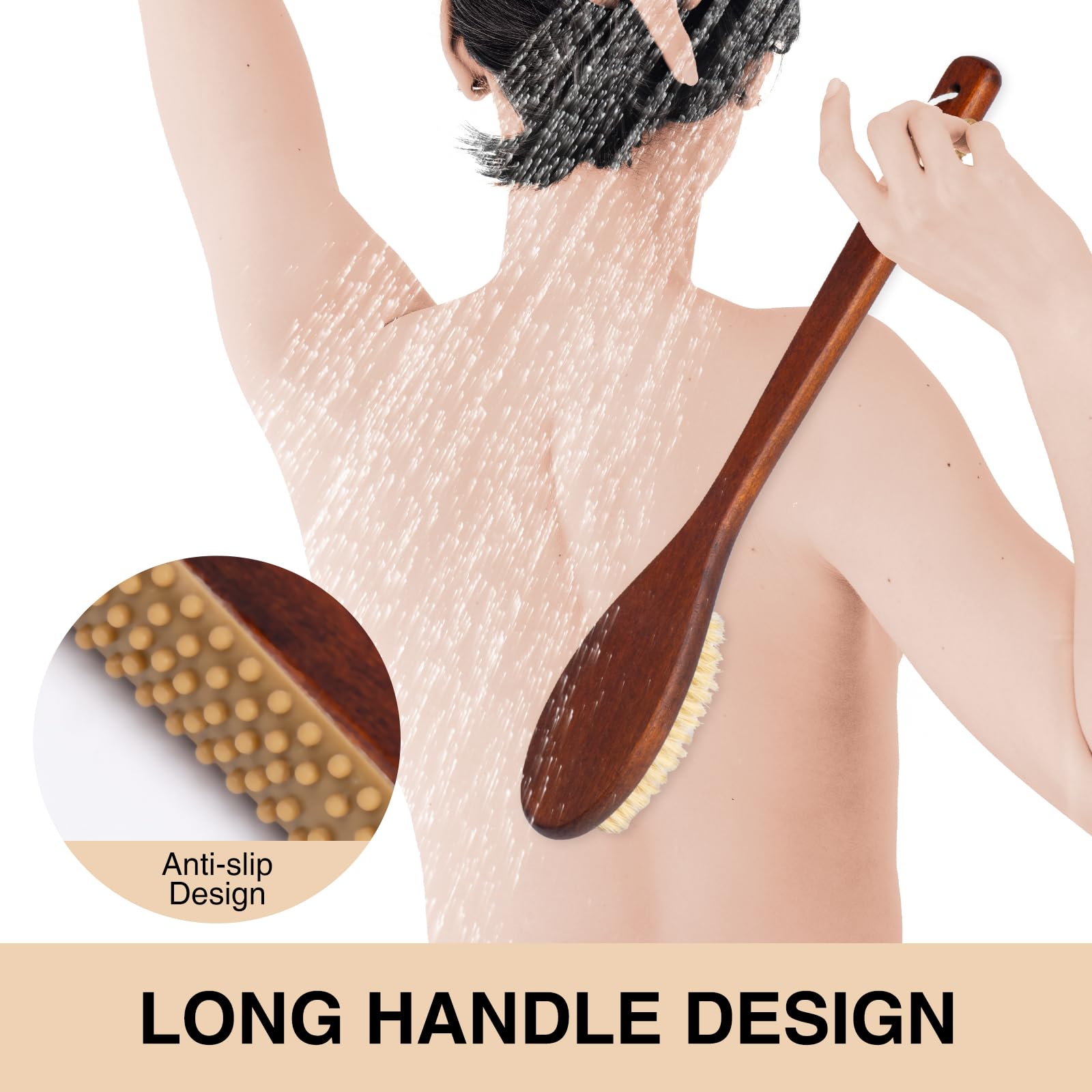 Amazon.com : Wooden Bath Brush with Gentle Bristles Long  display picture 3