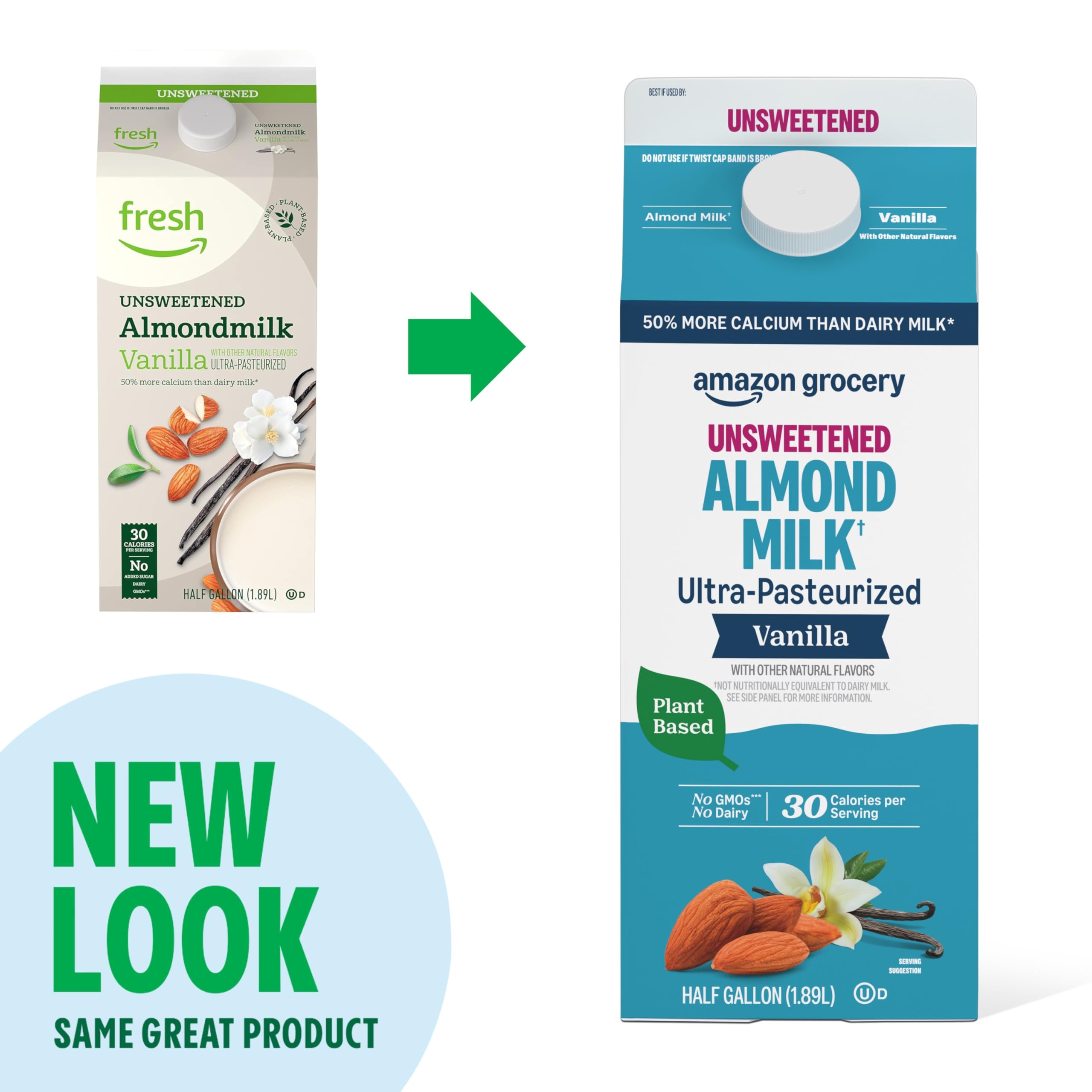 Amazon Grocery, Vanilla Unsweetened Almond Milk, 64 fl oz (Previously Amazon Fresh, Packaging May Vary)