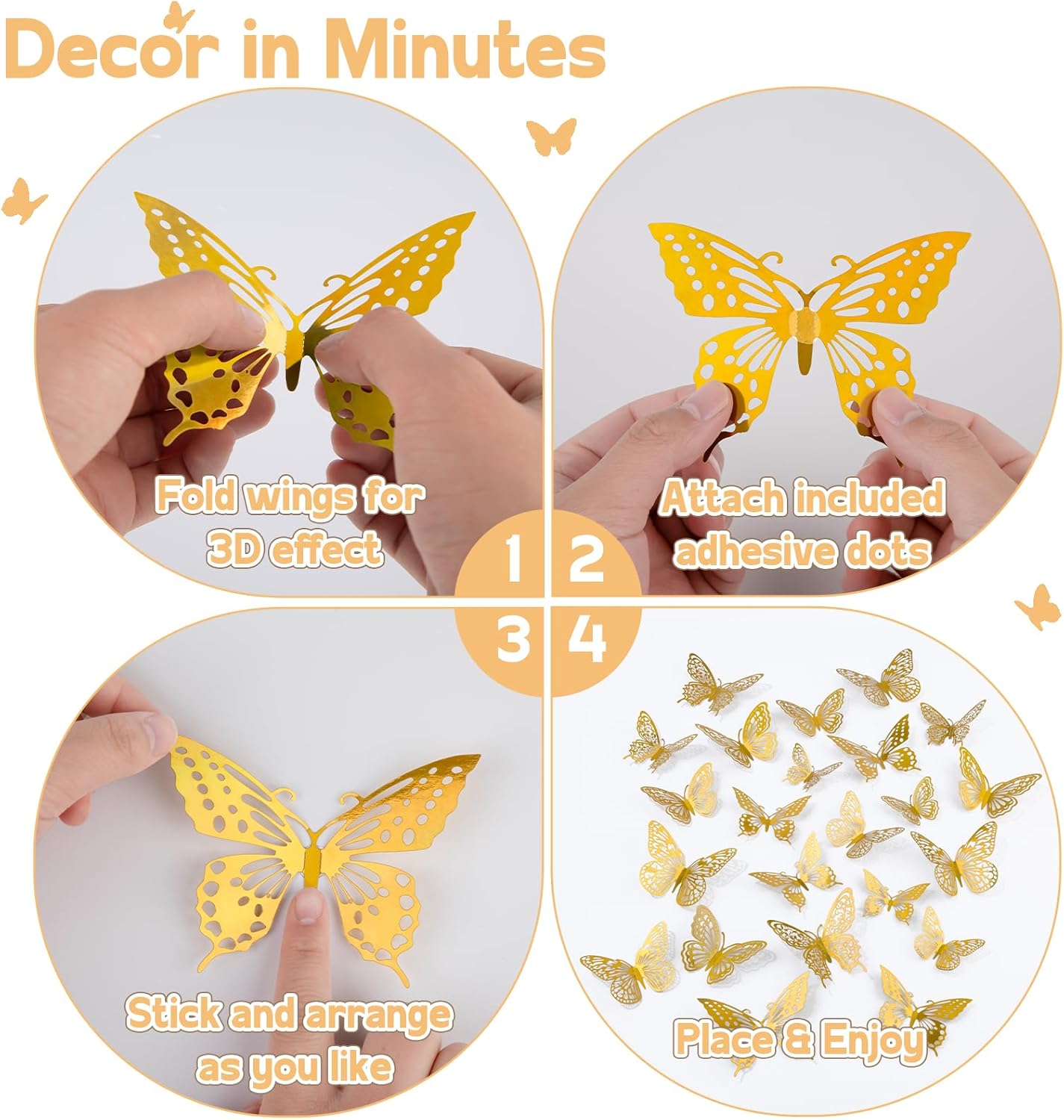 Butterfly Wall Decor, 48pcs 3D Butterfly Stickers in 3 Sizes & 4 Styles for Balloon Arch & Cake Decorations, Cute Decals for Girls Room & Birthday Party, Pearl Pink - Image 5