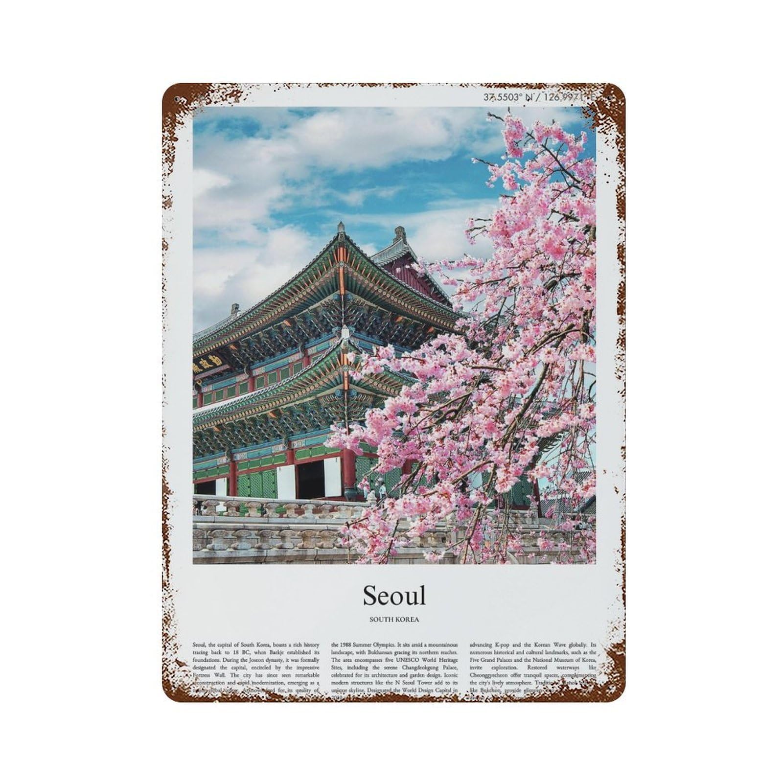 xiaoxiaoshen Seoul South Korea City Scenery Wall Decor Art Metal Tin Poster Modern Home Decor Art Home Bar Shop Decorations Vintage Sign 40x30cm