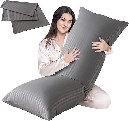 Cosybay Relleno de almohada de cuerpo completo con funda de almohada gris oscuro, almohada de cama larga y esponjosa para adultos - Almohada firme