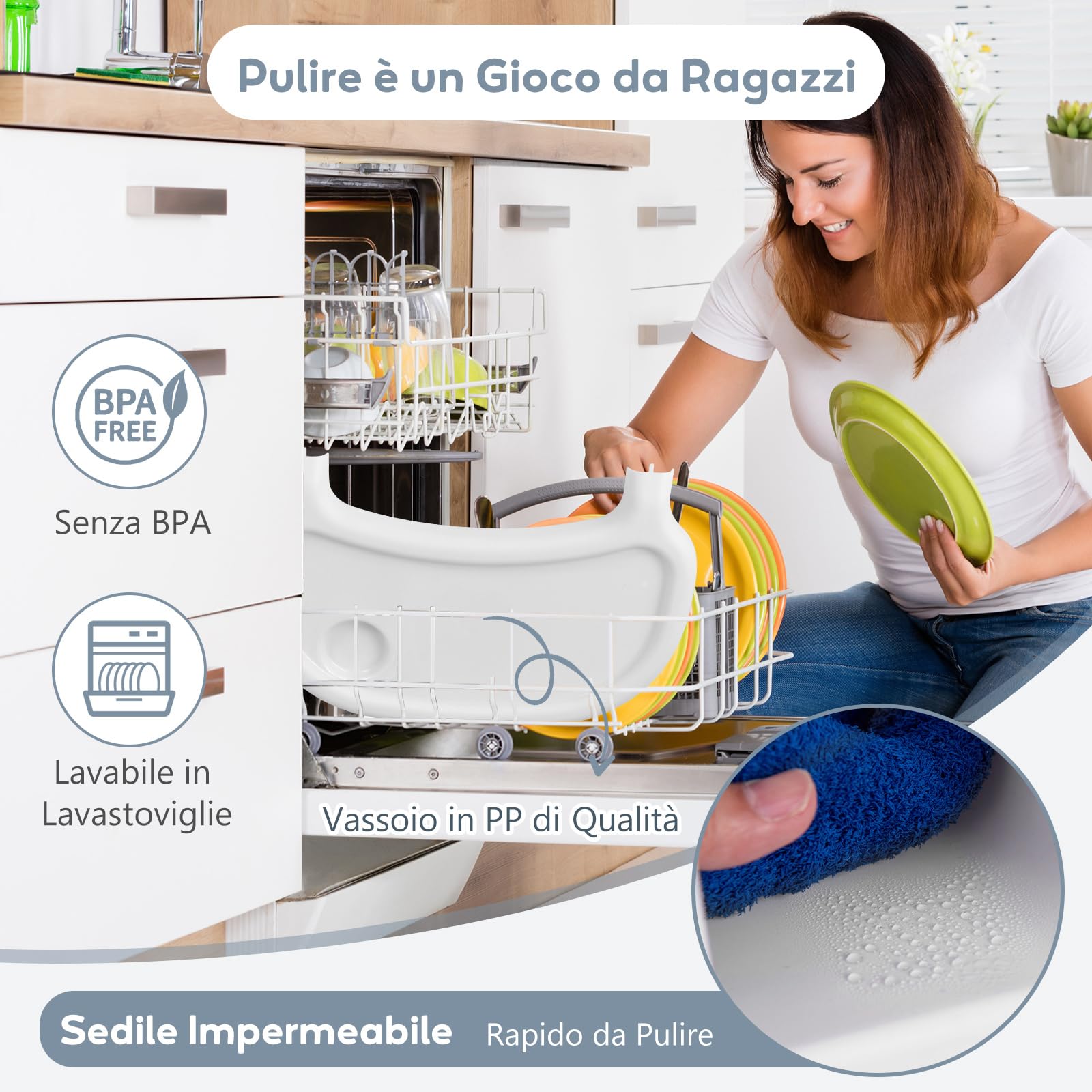 COSTWAY 4 in 1 Seggiolone per Bambini, con Vassoio Regolabile (Bianco) | Seggiolone Papa con Poggiapiedi, Sedia da Terra per Bambini 6-36 Mesi