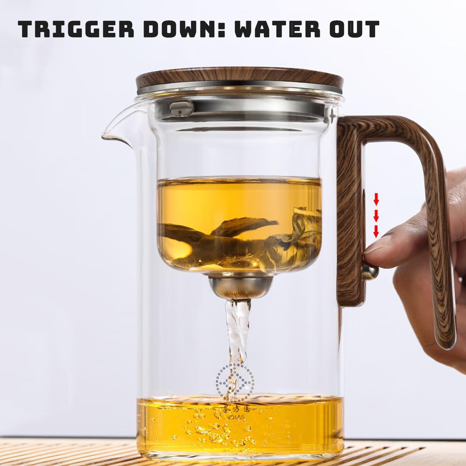 Enchanti Glass Tea Pot with Strainer and Infuser 720ml Wooden Handle