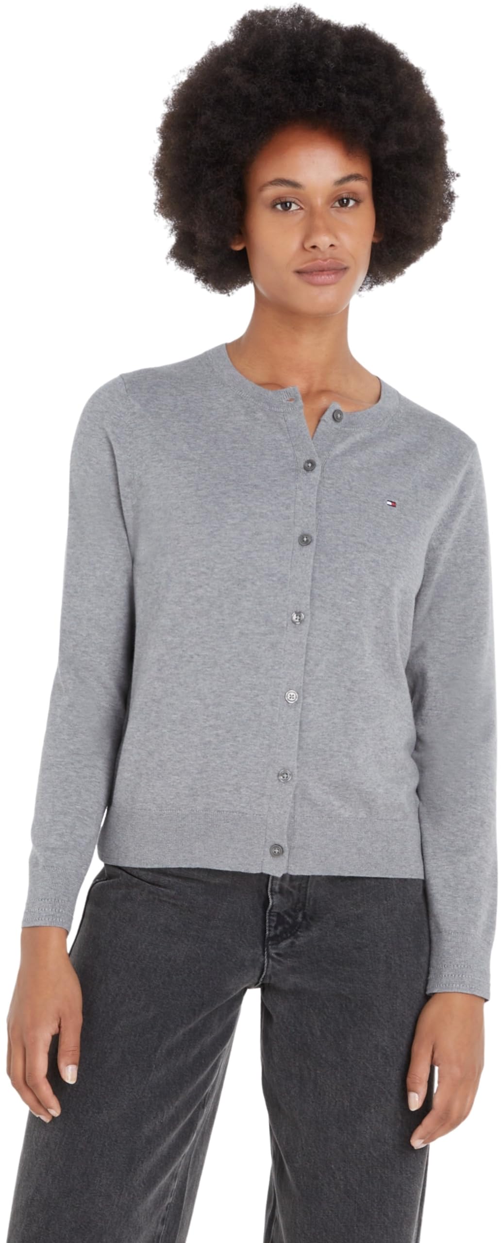 Tommy Hilfiger Women's Elegant Jersey Stitch Cardigan, Grey (Medium Grey Heather), XXS
