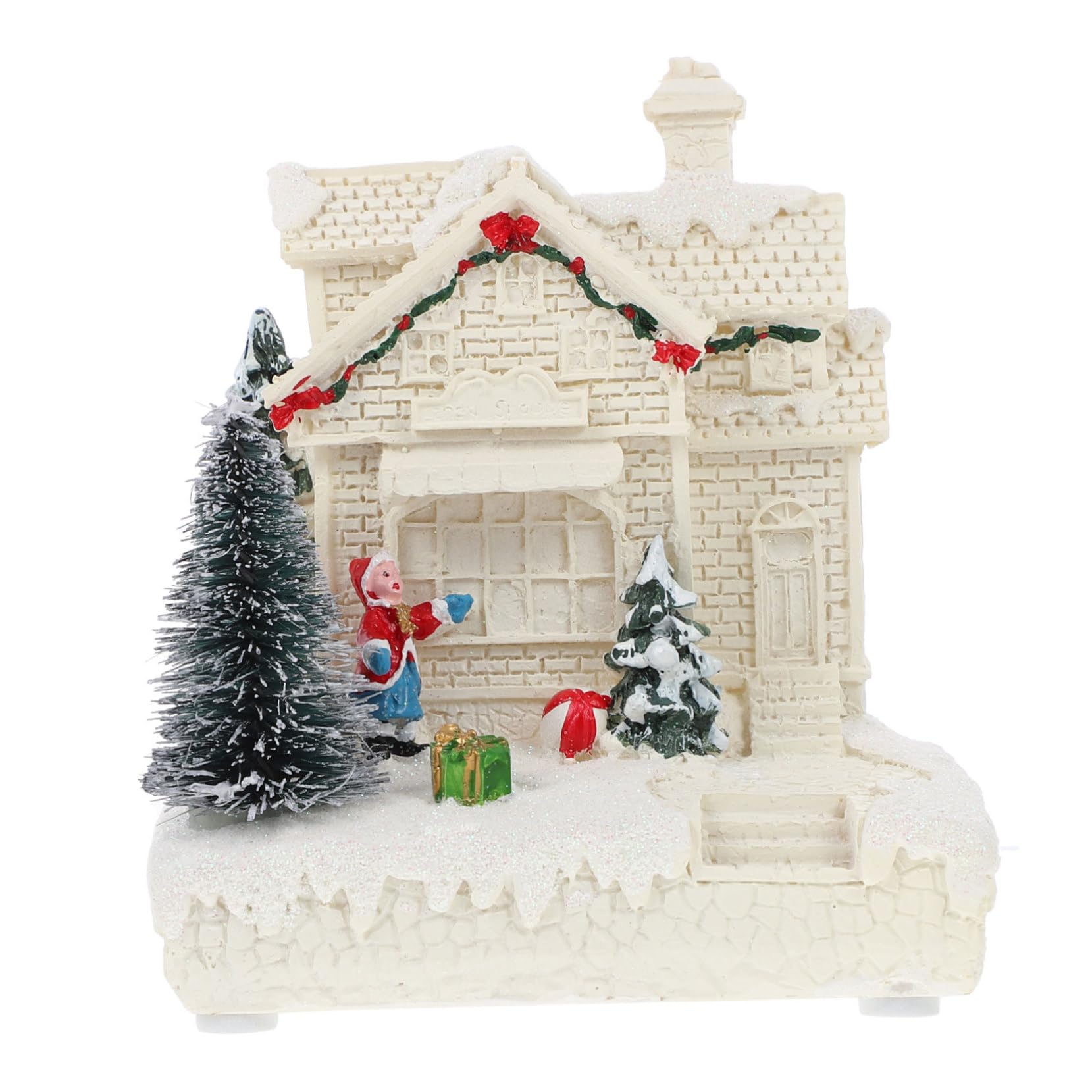 Ciieeo Tabletop Christmas Tree Decor Mini Resin House Ornament Holiday Light Design