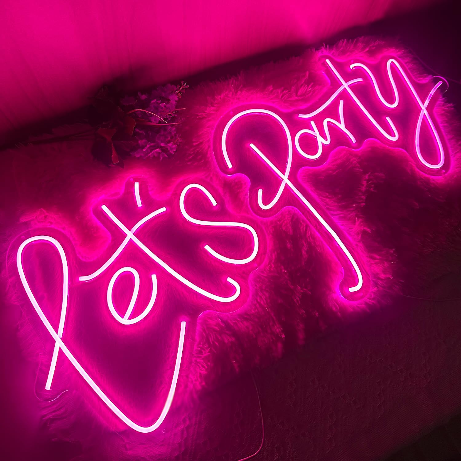 36.9x16.1 Inch Large Let's Party LED Neon Sign,Dimmable Pink Neon Light Sign for Wall Decor, Bachelorette Party, Engagement Party, Wedding, Bar & Birthday Decor