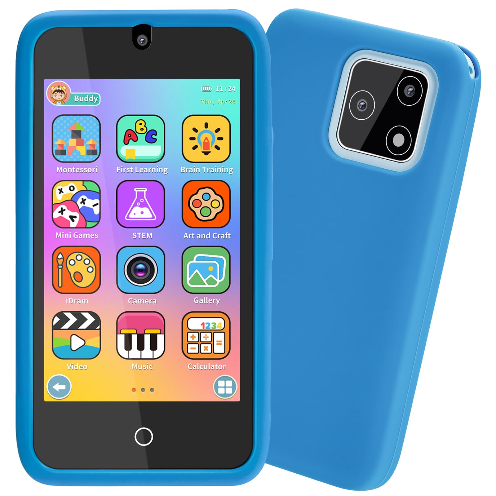 Smartphone per bambini con doppia fotocamera, touchscreen da 4,08 pollici, per ragazzi e ragazze dai 3 ai 10 anni, giocattolo didattico con videoregistratore, modalità selfie, batteria