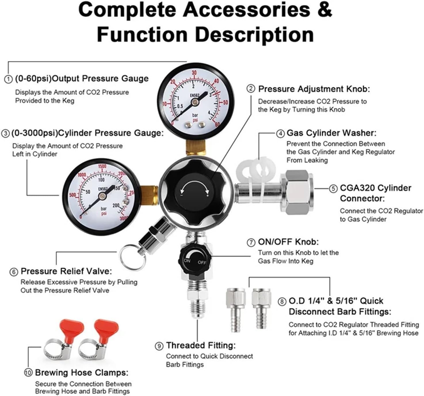 co2 regulator, CGA-320 Keg Regulator,Dual Stage Gauge Co2,Compatible For Kegerator Pressure With 1/4Inch & 5/16Inch Connectors Durable,for kegerator