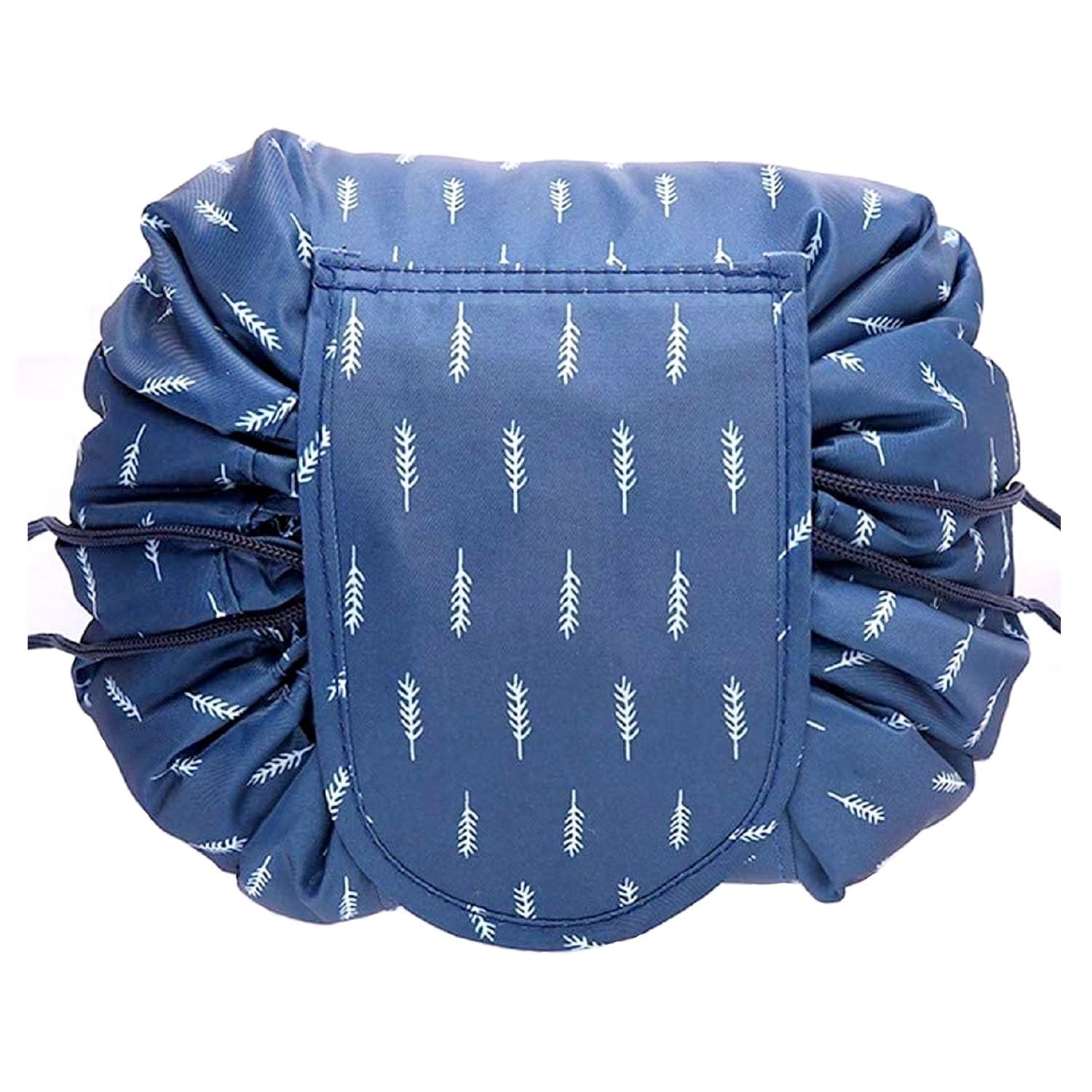 Portable Drawstring Makeup Organizer Bag for Women - Waterproof Cosmetic Storage Pouch with Large Capacity Opening Design, Travel Toiletry Bag for Makeup Accessories, Skincare Items (Blue_01)-picture-17