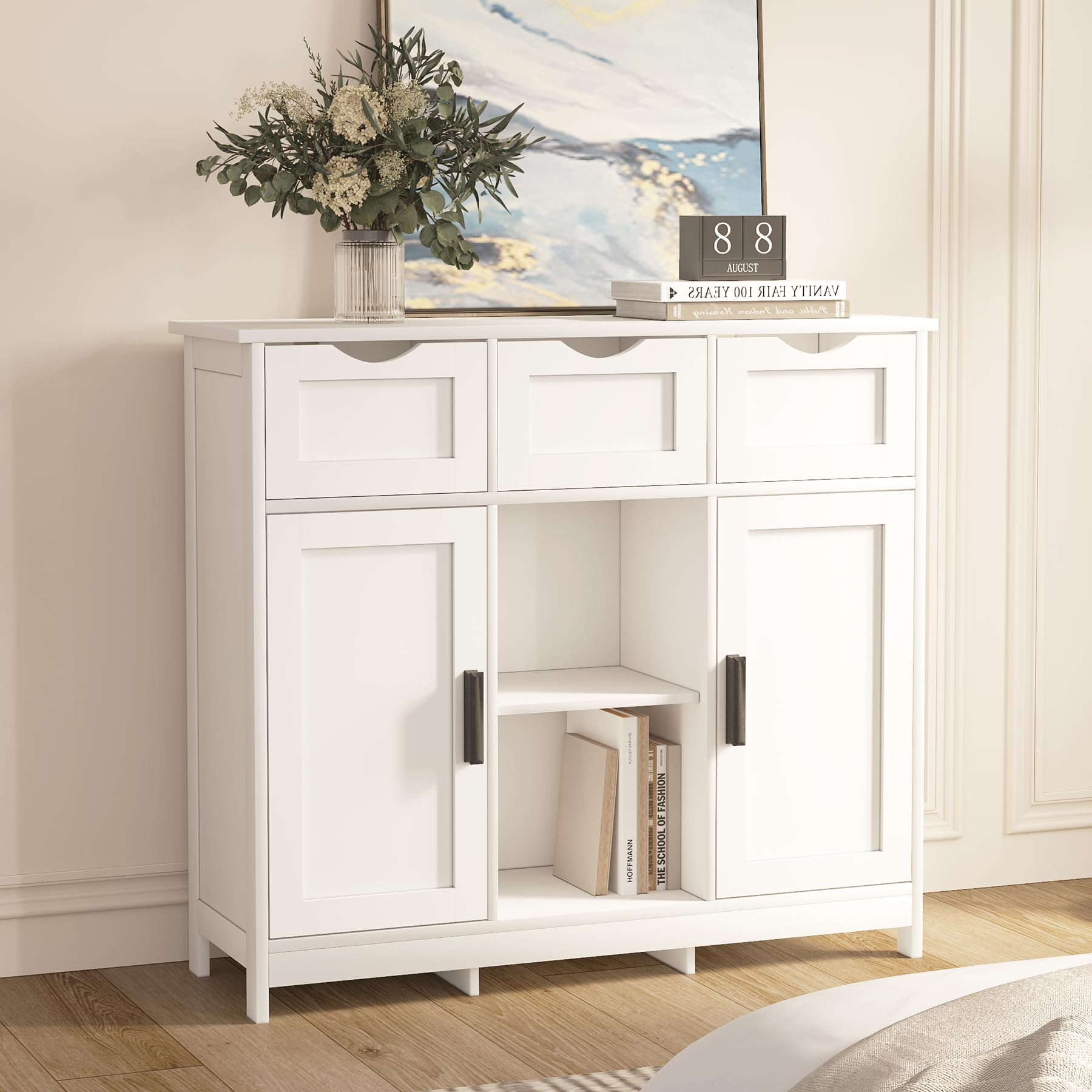 <週末価格>3ドア Low Cabinet 白　*送料込み Amazon.com: Merax White Storage Cabinet with 2 Doors and 3 Drawers