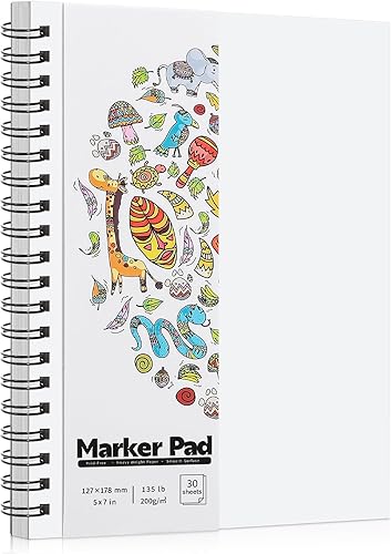 Miniatura 8 de Bloc de papel marcador de 135 libras/7.05 oz/m², 8.3 x 8.9 pulgadas, bloc de bocetos a prueba de sangrado, 30 hojas de papel de arte en espiral,