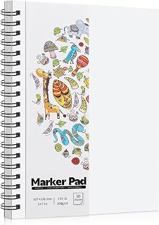 135lb/200gsm Marker Paper Pad, 5×7in Double Sided Bleedproof Marker Sketchbook, 30 Sheets Art Paper Sketch Pad, Smooth Painting Coloring Alcohol Marker Paper for DIY, Drawing, Ideal Gift