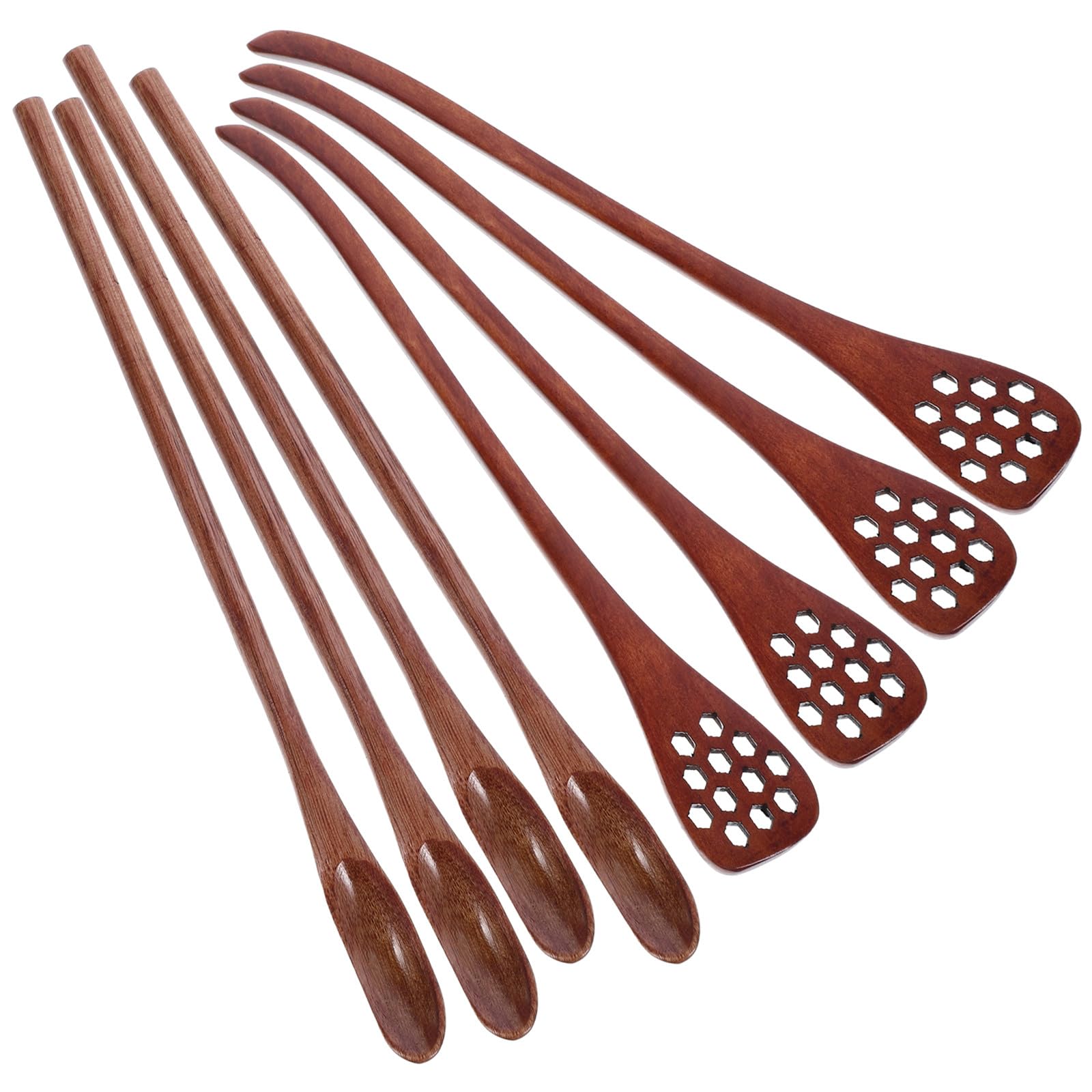 8pcs Wooden Stirring Spoons Set with Long Handle, Honey Dipper and Coffee Mixing Sticks, Reusable Wood Beverage Stirrer for Tea, Coffee, and Drinks in Kitchen
