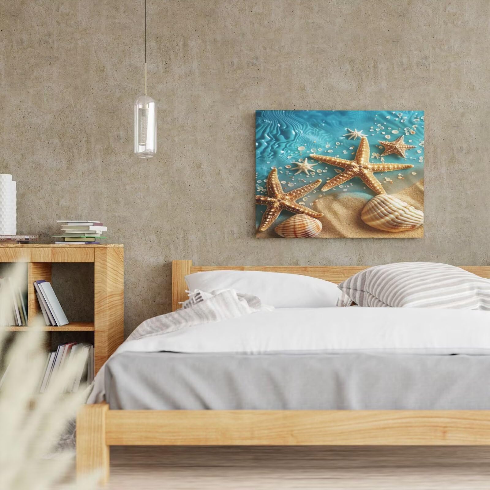 Kit per pittura con numeri per adulti, spiaggia, stella marina, pittura con numeri per principianti, pittura acrilica con 6 pennelli, pittura ad olio per decorazione da parete (100 x 75 cm, senza
