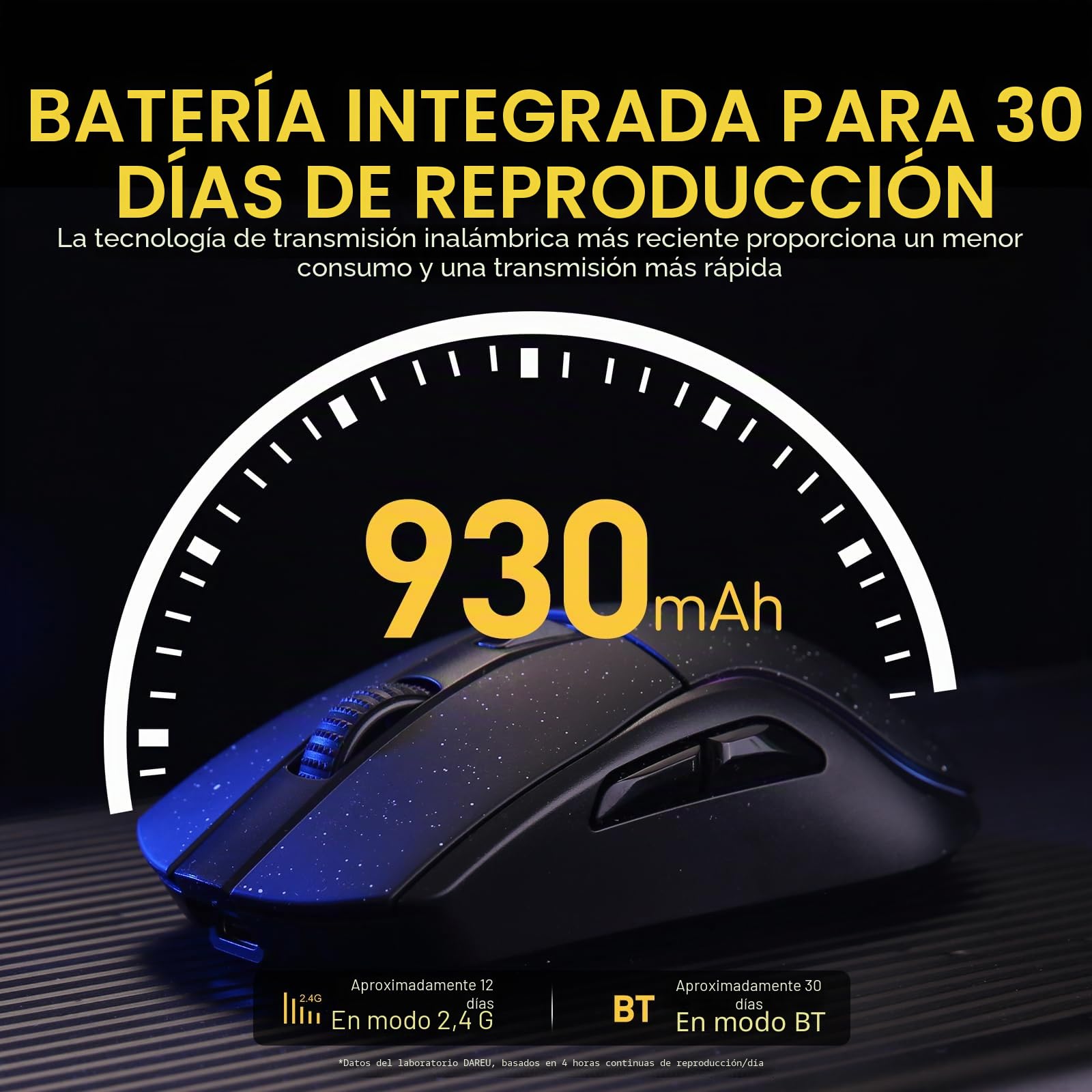DAREU A950 Ratón Gaming con Base de Carga RGB, ratón inalámbrico Ligero de 88g, programable y con Tres Modos, hasta 12 000DPI, 1000Hz, 120 Horas de autonomía con retroiluminación RGB for PC y Mac