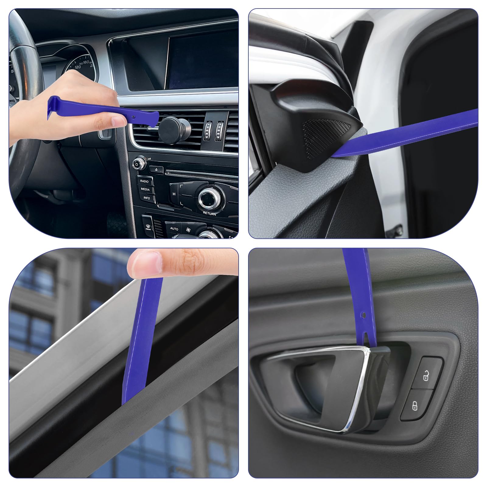AiQInu Kit Smontaggio Plastiche Auto 12 Pezzi, Kit Smontaggio Pannelli Auto, Leve Plastica Smontaggio Auto per Pannelli Auto Autoradio Cruscotto (Blu)