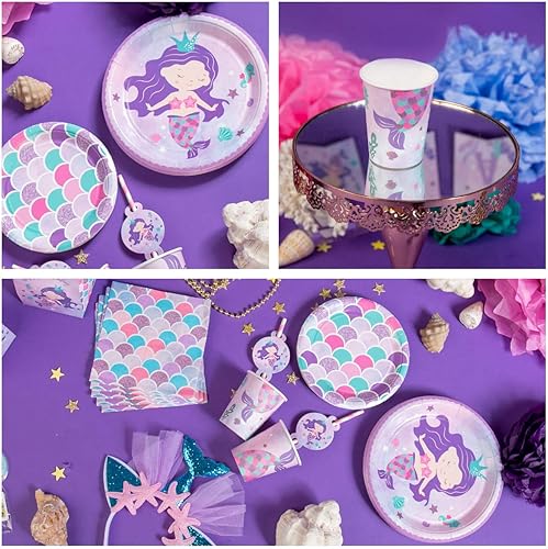 Miniatura 4 de Platos y tazas de sirena y servilletas para 16 invitados  16 platos de papel grandes, platos pequeños, vasos, servilletas  Decoraciones de