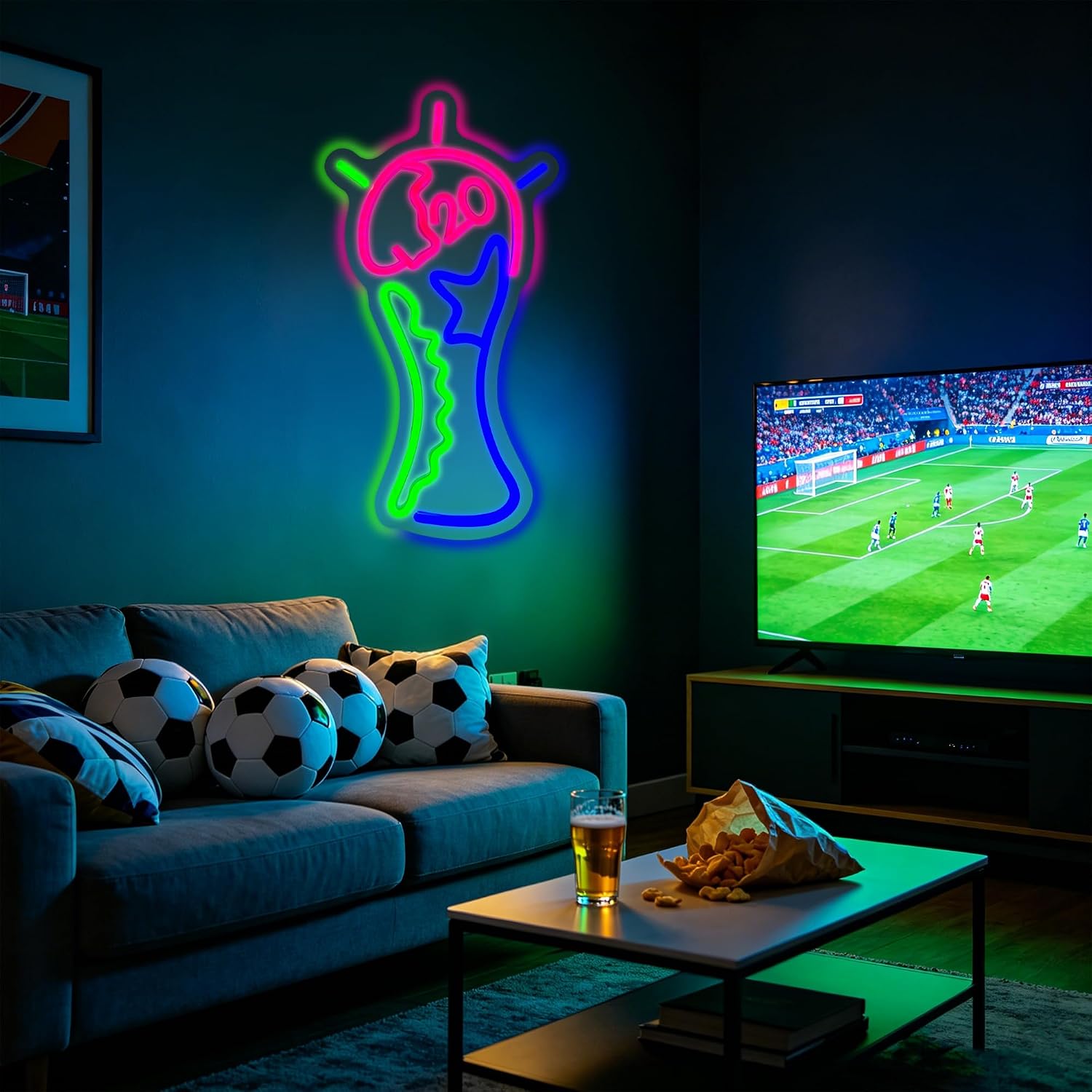 World Cup Neon Sign Soccer LED Neon Light for Wall Decor, Football World Cup Themed Neon Lamp for Sports Bar Man Cave Bedroom Game Room Party Decor Gift for Soccer Fans (14.96 * 7.87 IN)