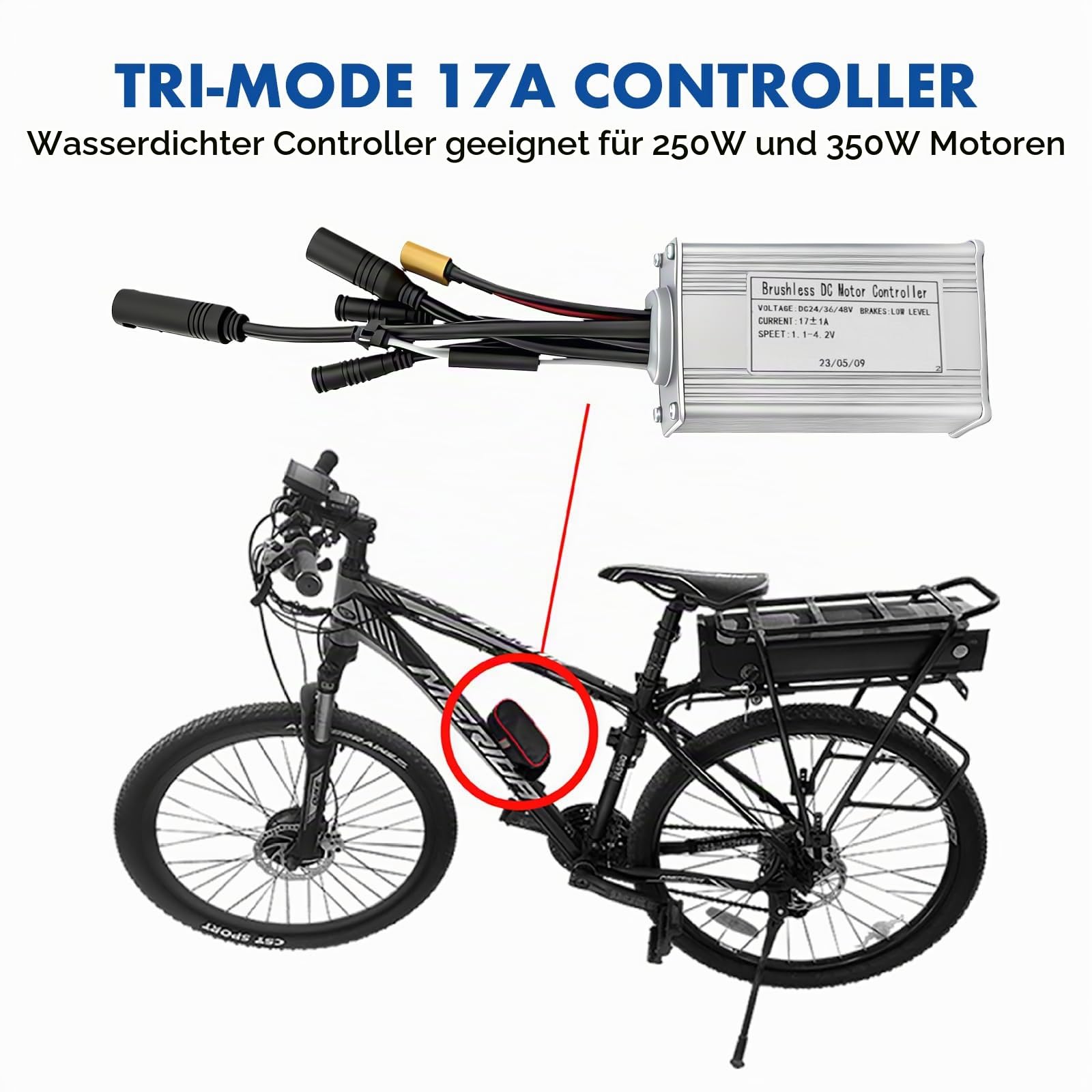 Elektroroller Brushless Controller Kit, 24V/36V/48V 250W 17A 3 Modus Sinuswelle E Scooter Controller mit S866 Farbdisplay Instrumententafel, Geschwindigkeitsreglerhebel, 1-zu-5-Kabel