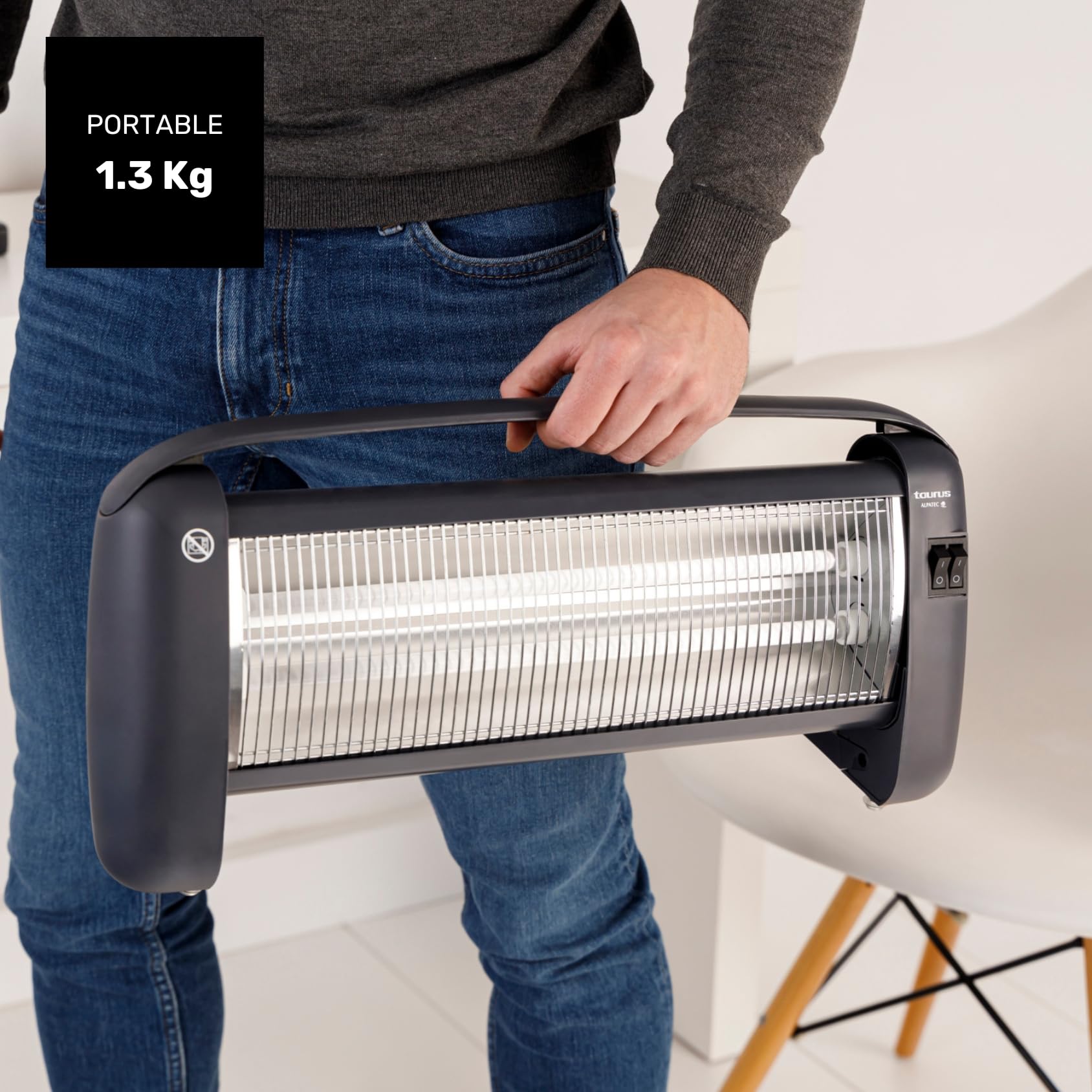 Taurus – Stufa al Quarzo PR-2 Slim | 1200 W | 2 potenze | Effetto specchio | Protezione termica | Antiribaltamento | Silenziosa | Portatile