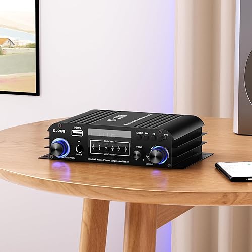 Miniatura 9 de Facmogu S-288 4 CH Bluetooth 5.0 Amplificador de audio para el hogar, RMS 45Wx4, Max 600W Amplificador de potencia estéreo HiFi USB, SD, FM Clase D