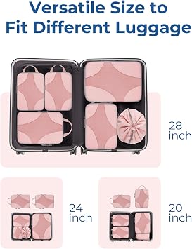 BAGSMART Compression Packing Cubes Set for Travel, 6 Set Packing Cubes Clothes Storage Bags for Carry On Suitcase, Lightweight Travel Essentials (6-Pack (1L+2M+2S+1Shoe Bag), Pink