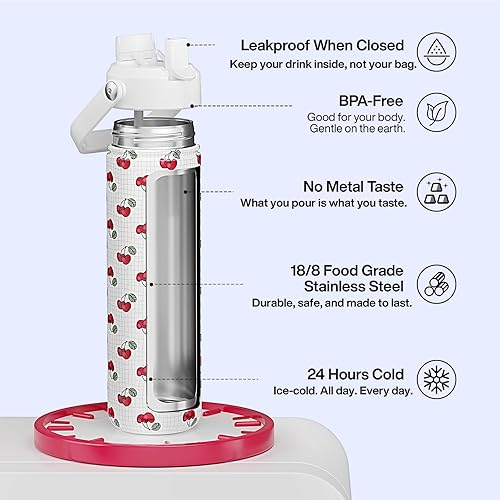 Miniatura 1065 de ENCOOL Botella de agua aislada con popote, de acero inoxidable, a prueba de fugas, sin BPA, al vacío de doble pared que se mantiene fría durante 24