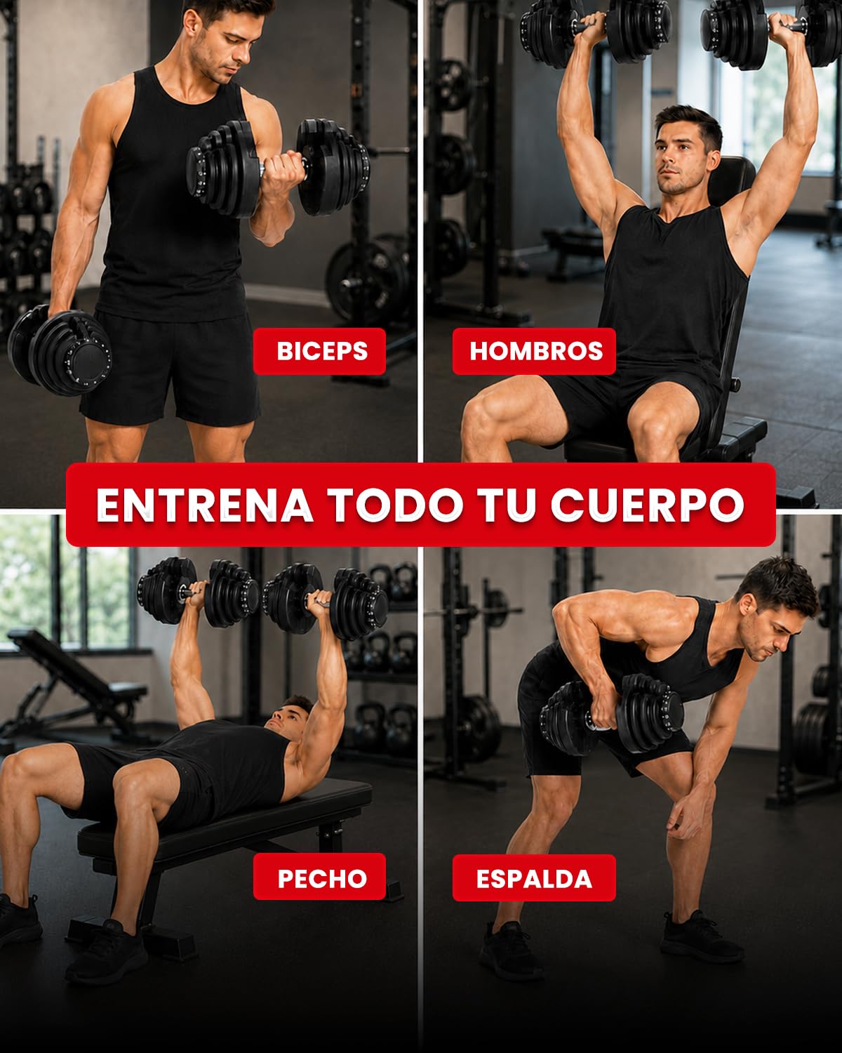 ManiBoom Mancuernas Ajustables, Mancuernas Regulables (2-24kg o 5-40kg), Pesas Ajustables con Discos de Acero Reforzado, Cambio de Peso en 1 Segundo y Doble Bloqueo, Gimnasio en Casa