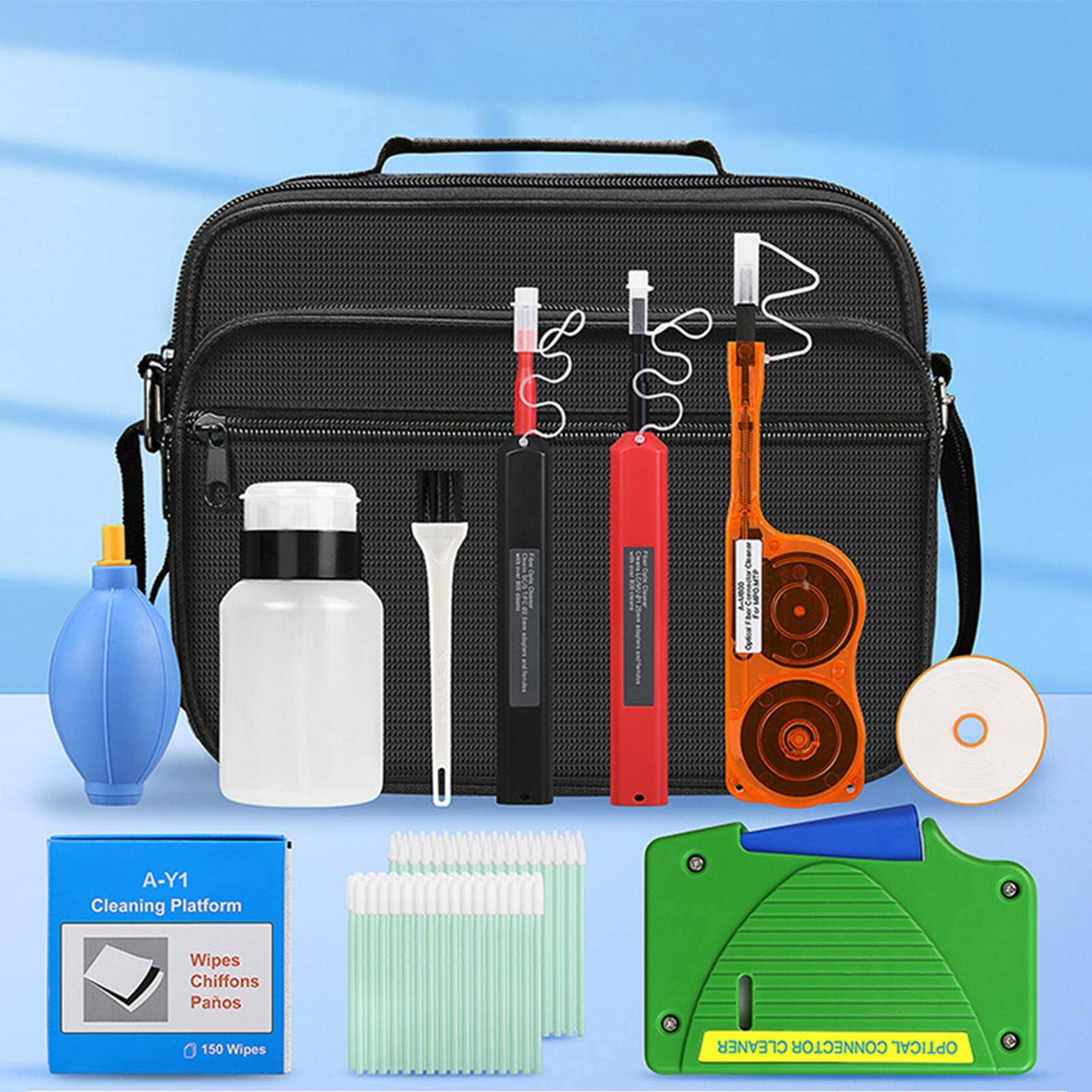 Kit de Limpieza de Fibra óptica, Bolígrafo de Limpieza 800 Veces, Bolígrafo MPO MTP 600 Veces, Caja de 550 con Toallitas Antiestáticas y Bolsa de Almacenamiento Portátil, Ideal para