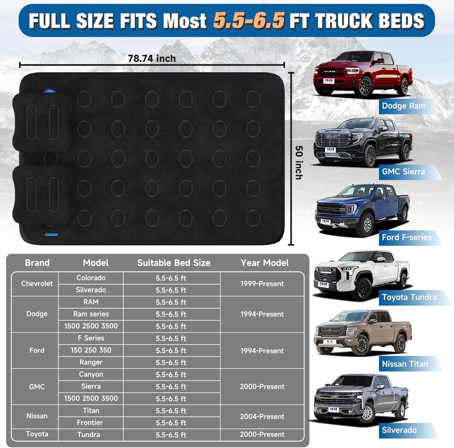 Umbrauto Truck Bed Tent: 5.5-5.8ft Truck Tent with Truck Bed Mattress for Camping with Full Size Truck Bed Mattress for Outdoor